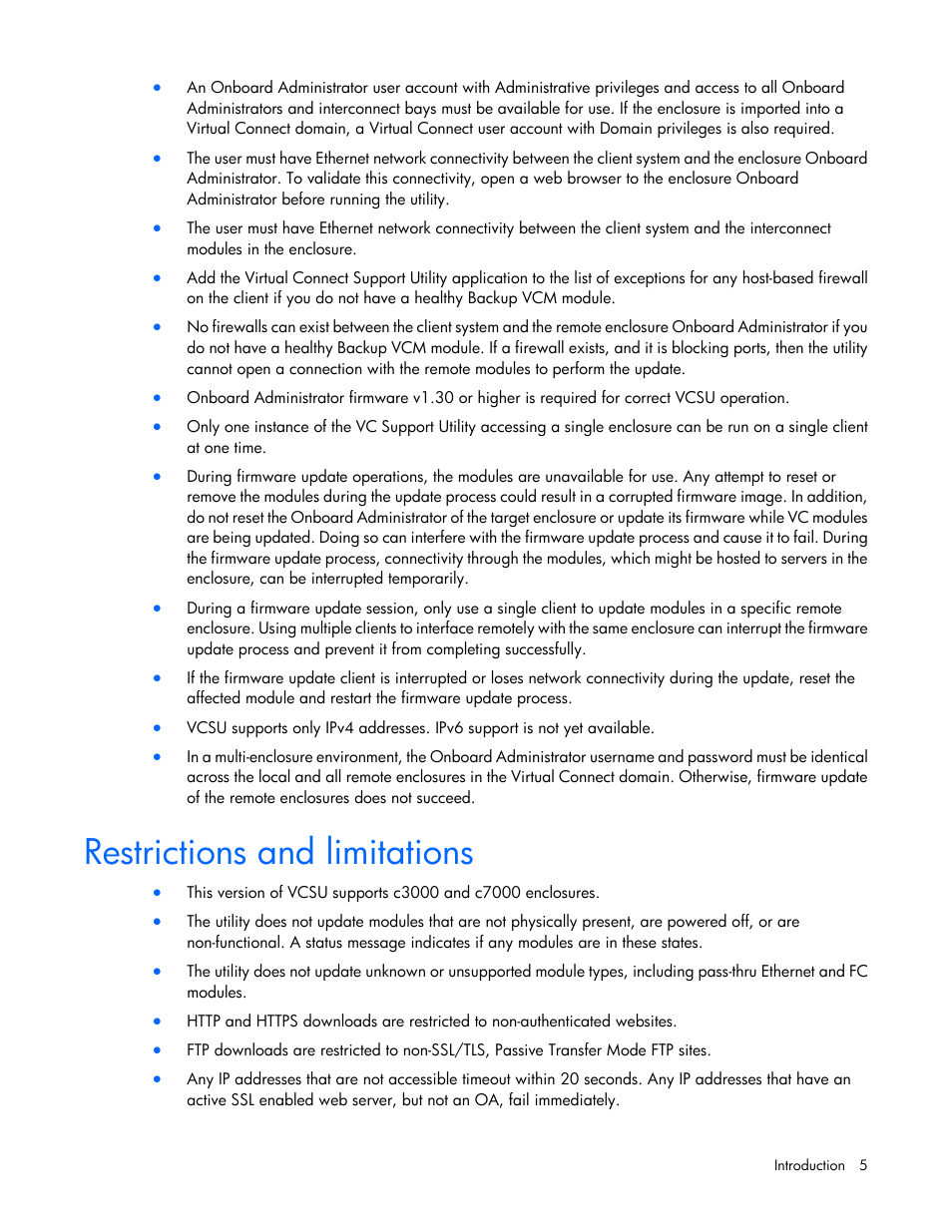 Restrictions and limitations | HP Virtual Connect 4Gb Fibre Channel Module for c-Class BladeSystem User Manual | Page 5 / 21