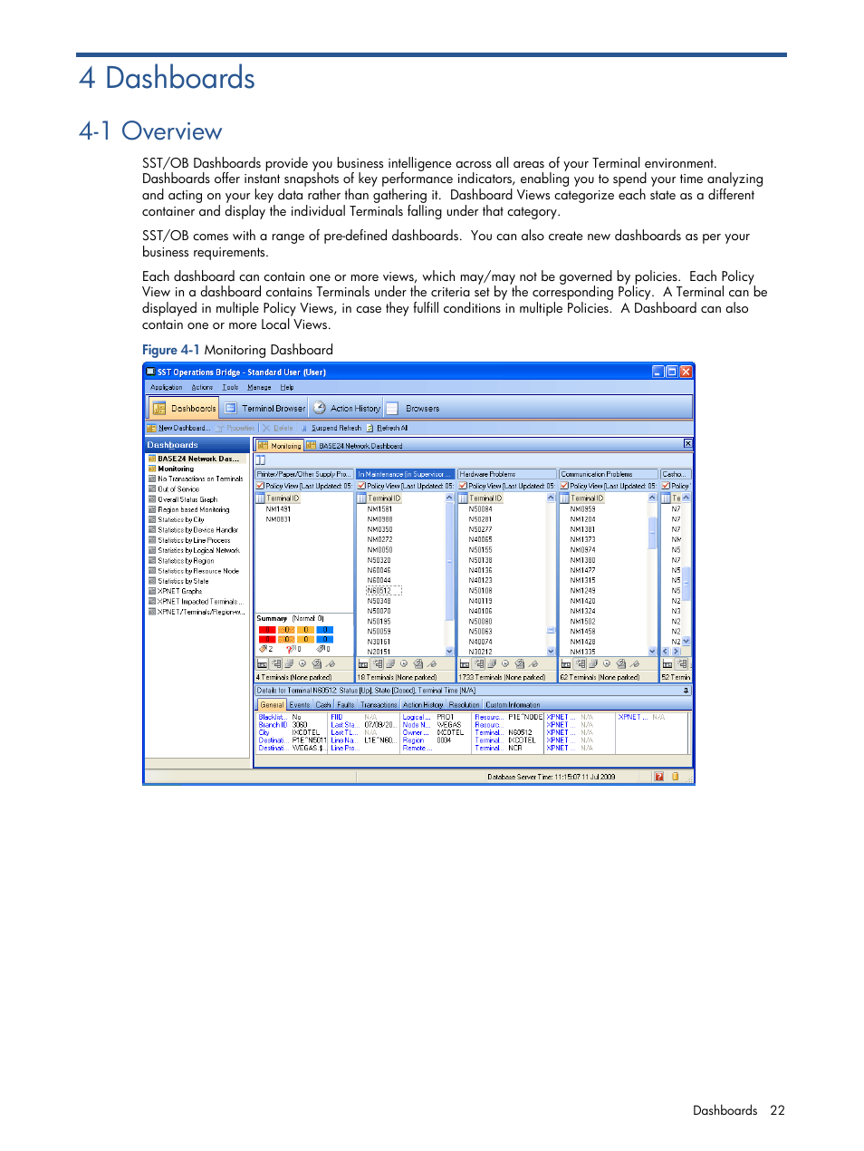Chapter 4: dashboards, Overview, 4 dashboards | 1 overview | HP Integrity NonStop J-Series User Manual | Page 22 / 89