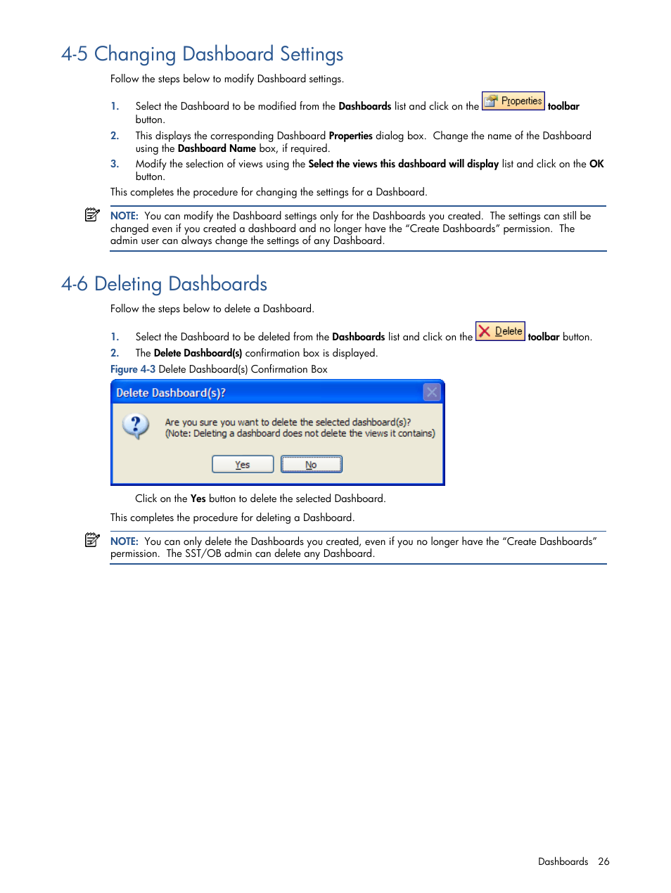 Changing dashboard settings, Deleting dashboards, 5 changing dashboard settings | 6 deleting dashboards | HP Integrity NonStop J-Series User Manual | Page 26 / 89