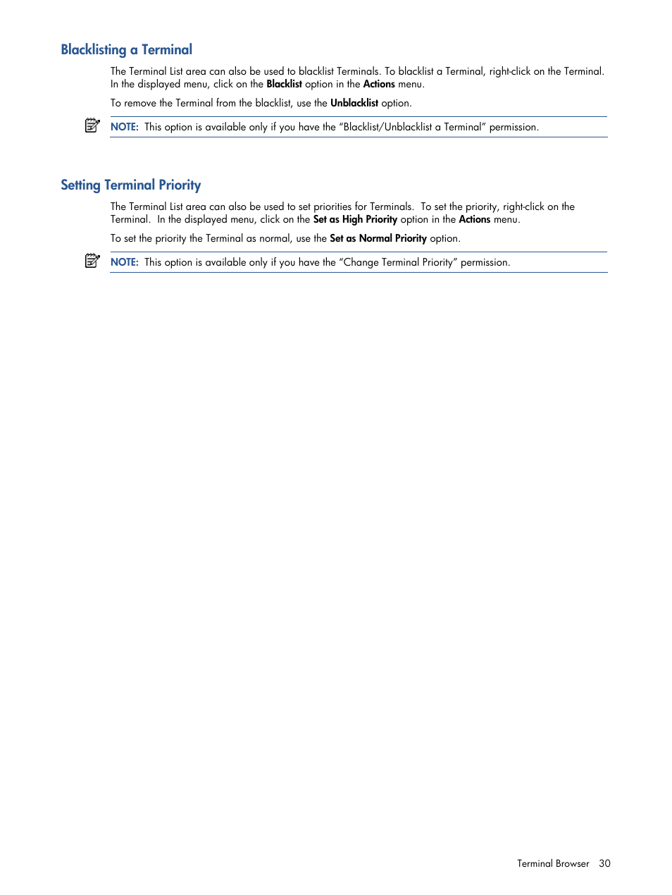 Blacklisting a terminal, Setting terminal priority | HP Integrity NonStop J-Series User Manual | Page 30 / 89