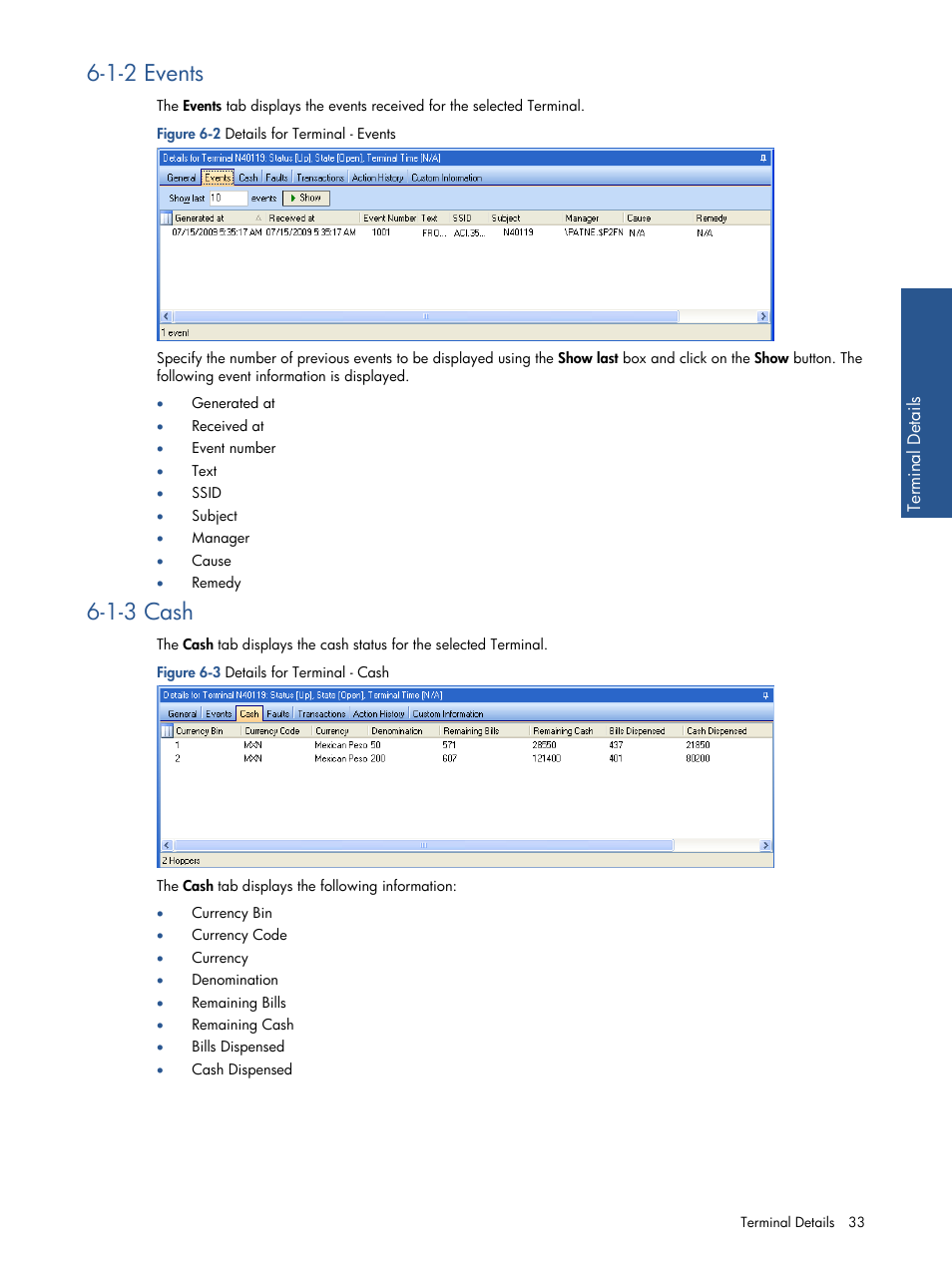 Events, Cash, 1-2 events | 1-3 cash | HP Integrity NonStop J-Series User Manual | Page 33 / 89