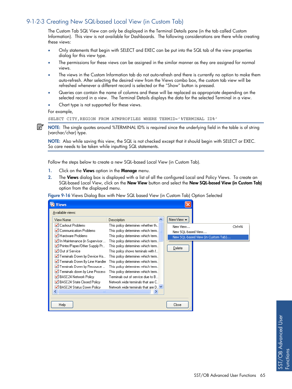 Creating new sql-based local view (in custom tab) | HP Integrity NonStop J-Series User Manual | Page 65 / 89