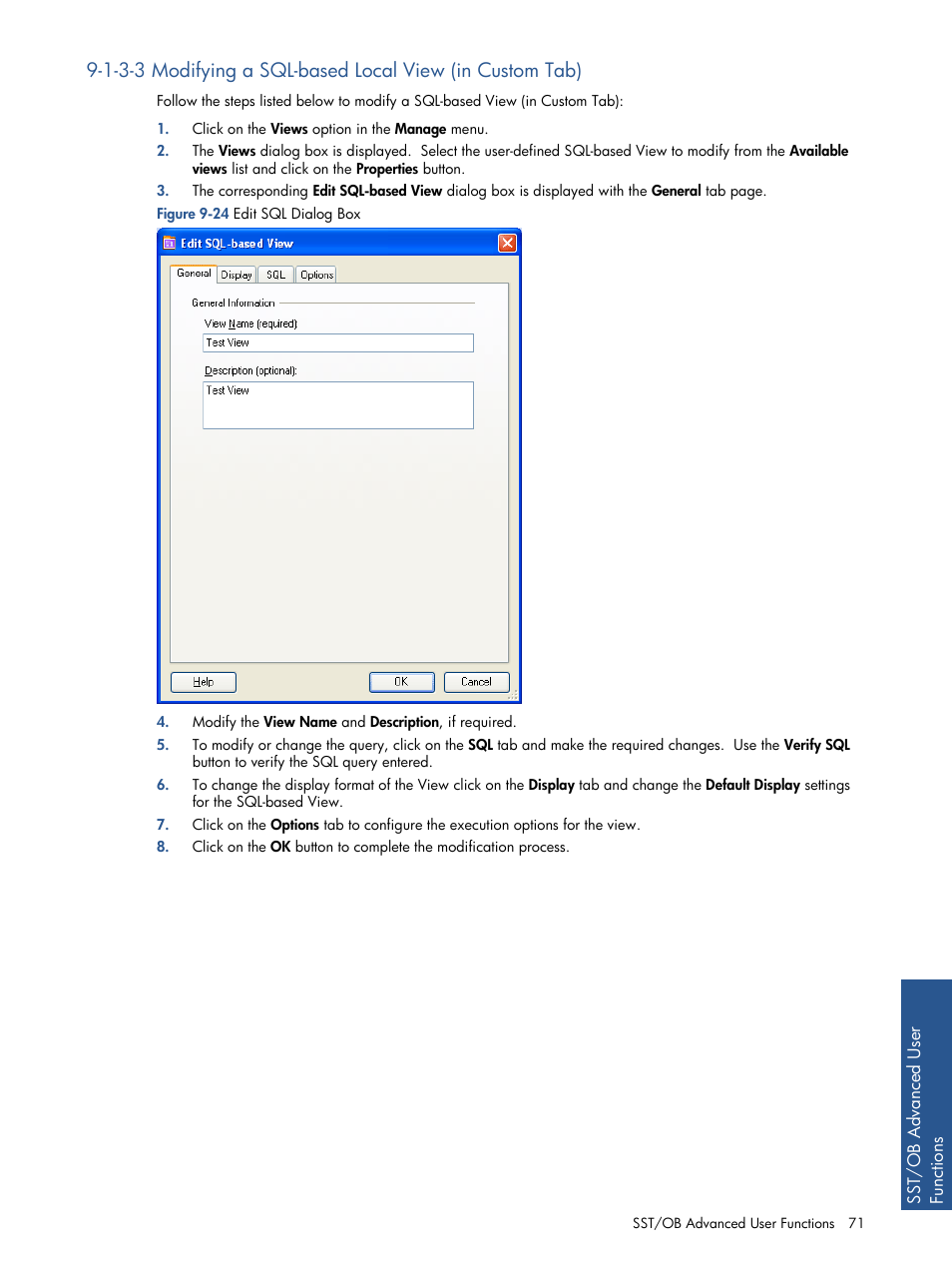 Modifying a sql-based local view (in custom tab) | HP Integrity NonStop J-Series User Manual | Page 71 / 89