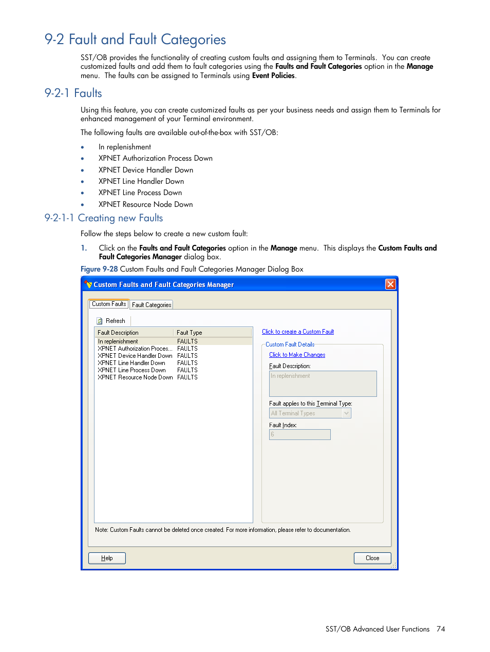 Fault and fault categories, Faults, Creating new faults | Manage fault and fault categories, 2 fault and fault categories, 2-1 faults, 2-1-1 creating new faults | HP Integrity NonStop J-Series User Manual | Page 74 / 89