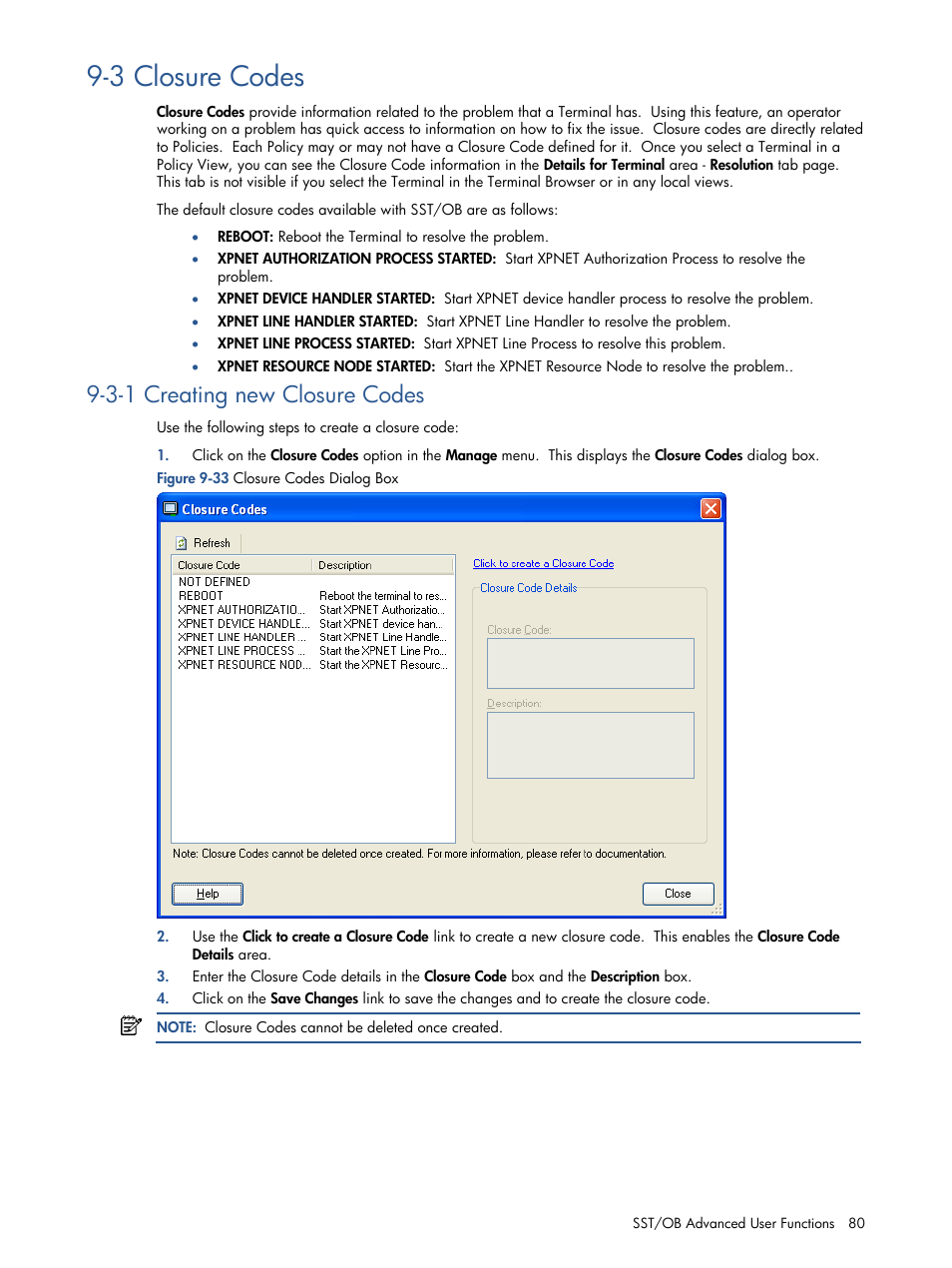 Closure codes, Creating new closure codes, Manage closure codes | 3 closure codes, 3-1 creating new closure codes | HP Integrity NonStop J-Series User Manual | Page 80 / 89