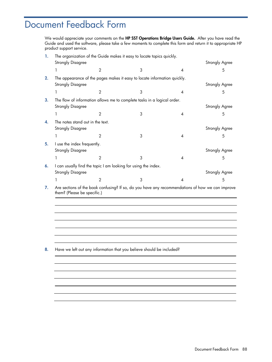 Document feedback form | HP Integrity NonStop J-Series User Manual | Page 88 / 89