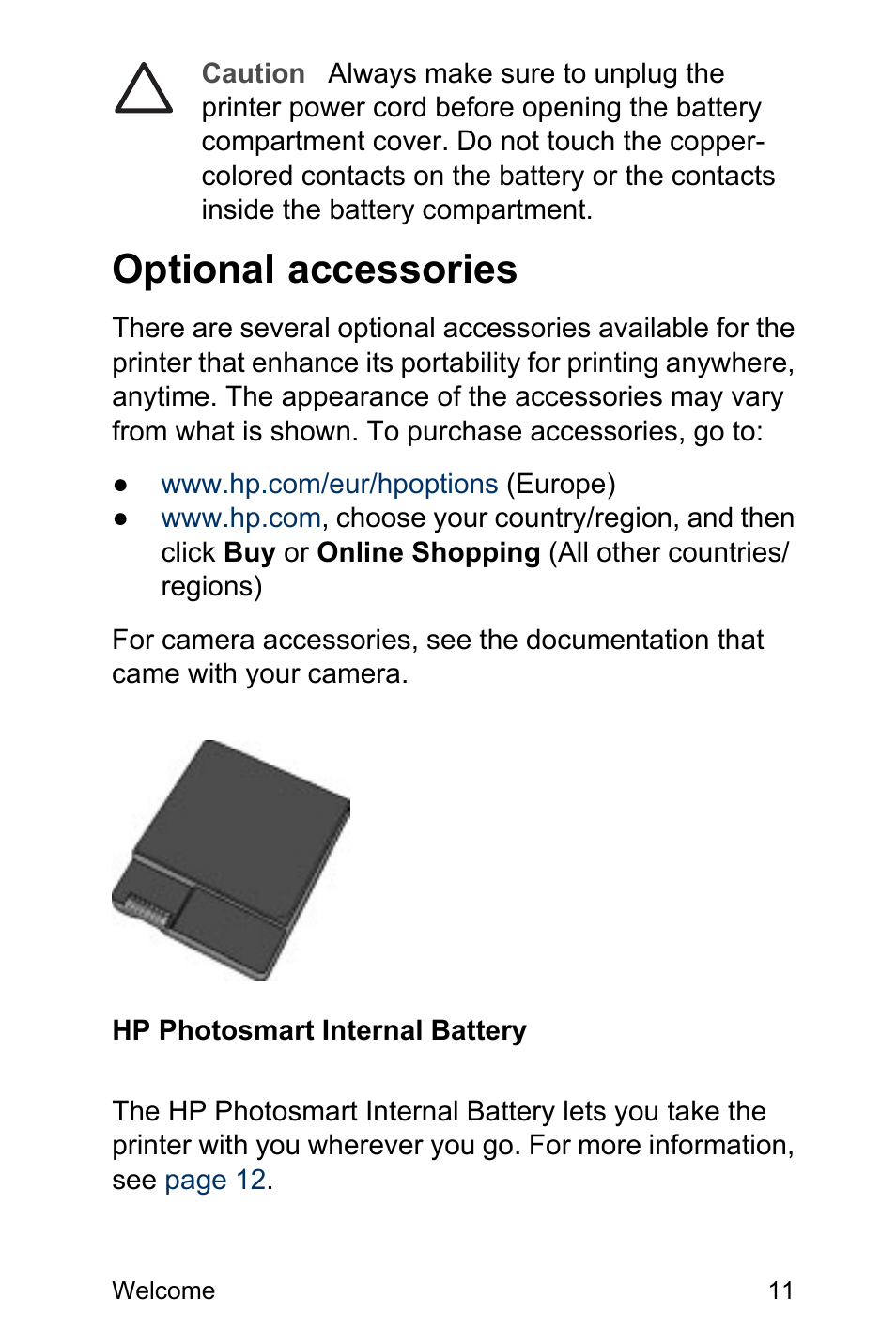 Optional accessories | HP Photosmart A310 Compact Photo Printer User Manual | Page 15 / 86
