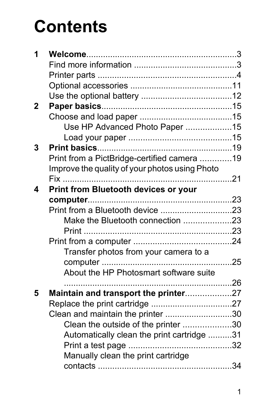 HP Photosmart A310 Compact Photo Printer User Manual | Page 5 / 86