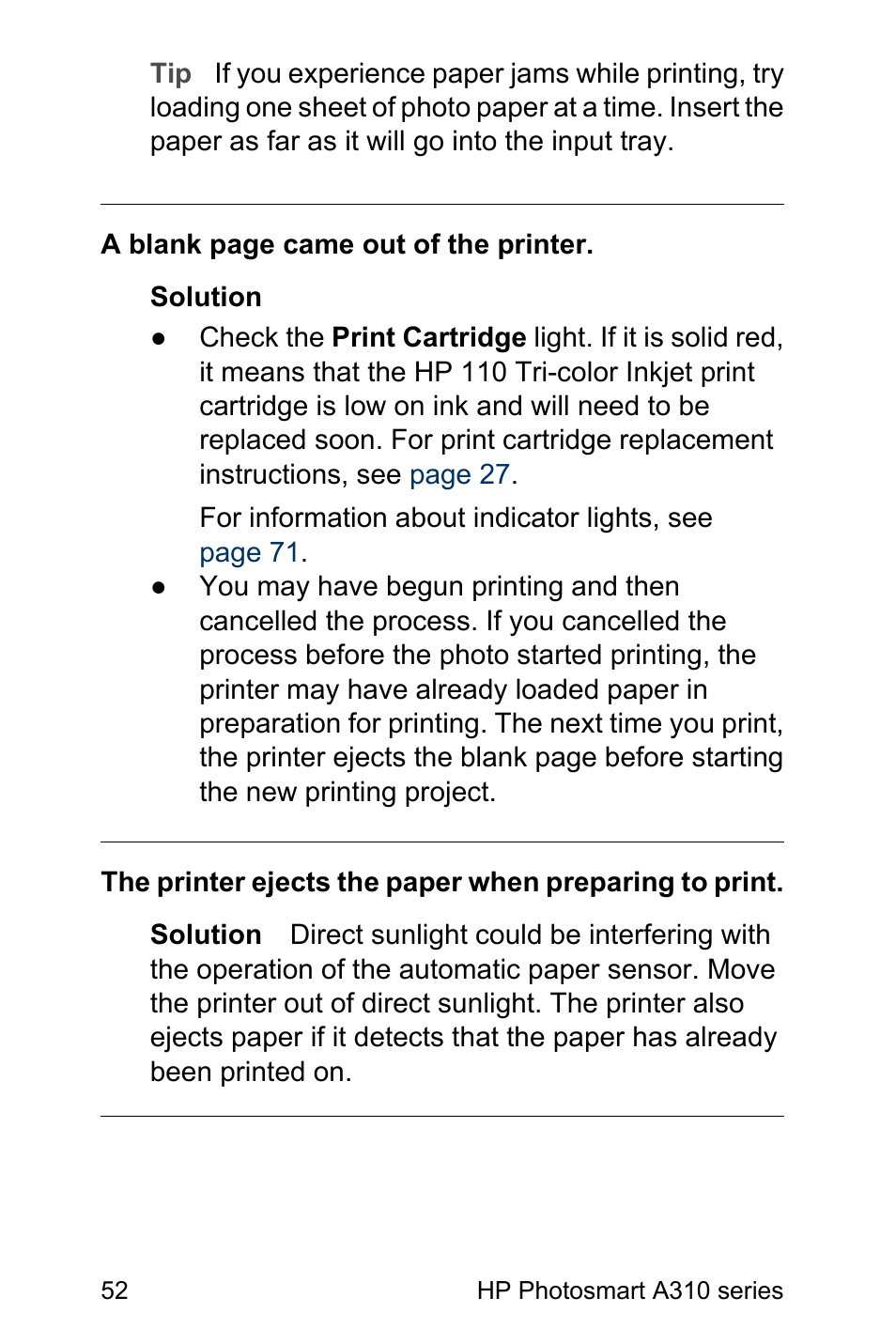 HP Photosmart A310 Compact Photo Printer User Manual | Page 56 / 86