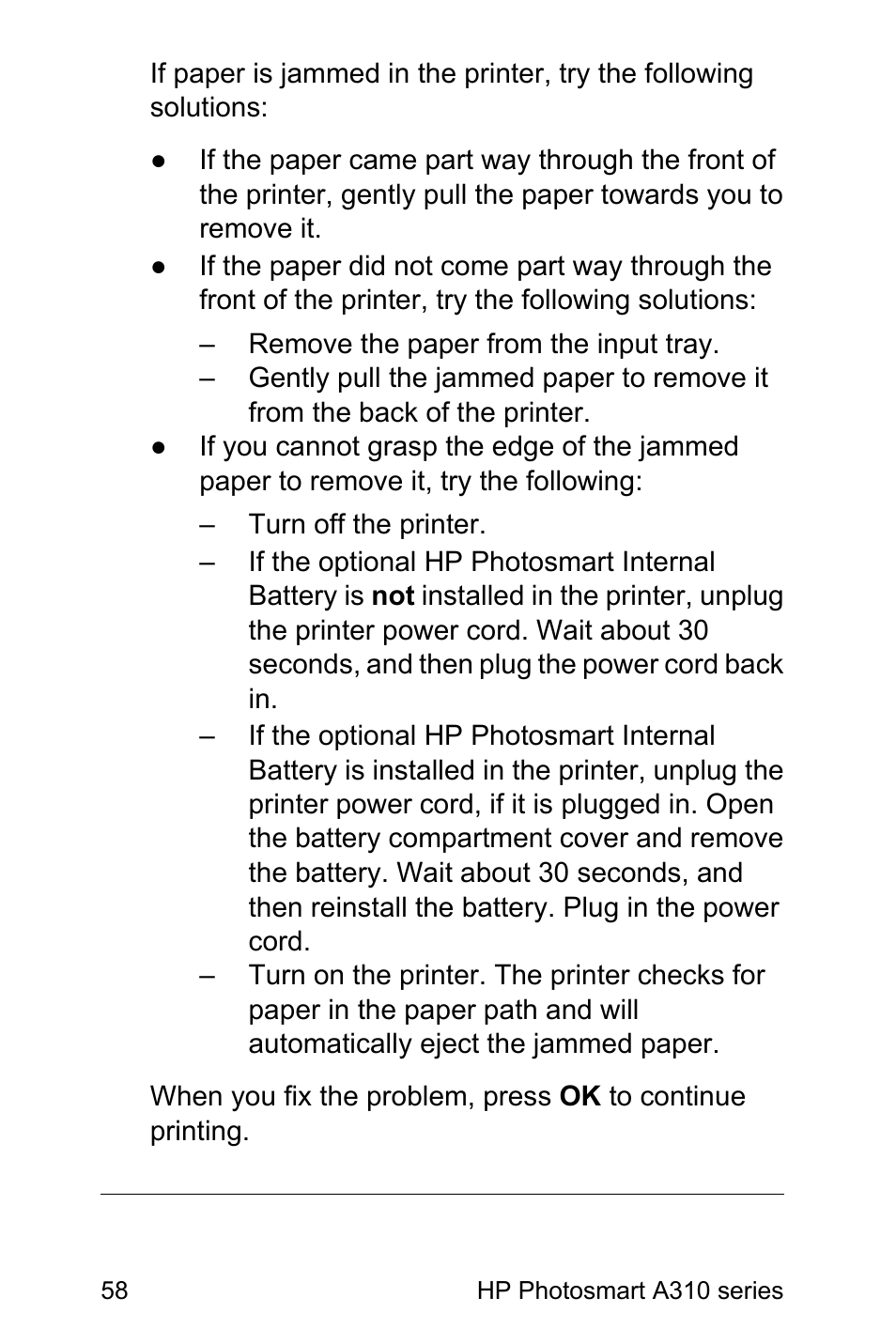 HP Photosmart A310 Compact Photo Printer User Manual | Page 62 / 86