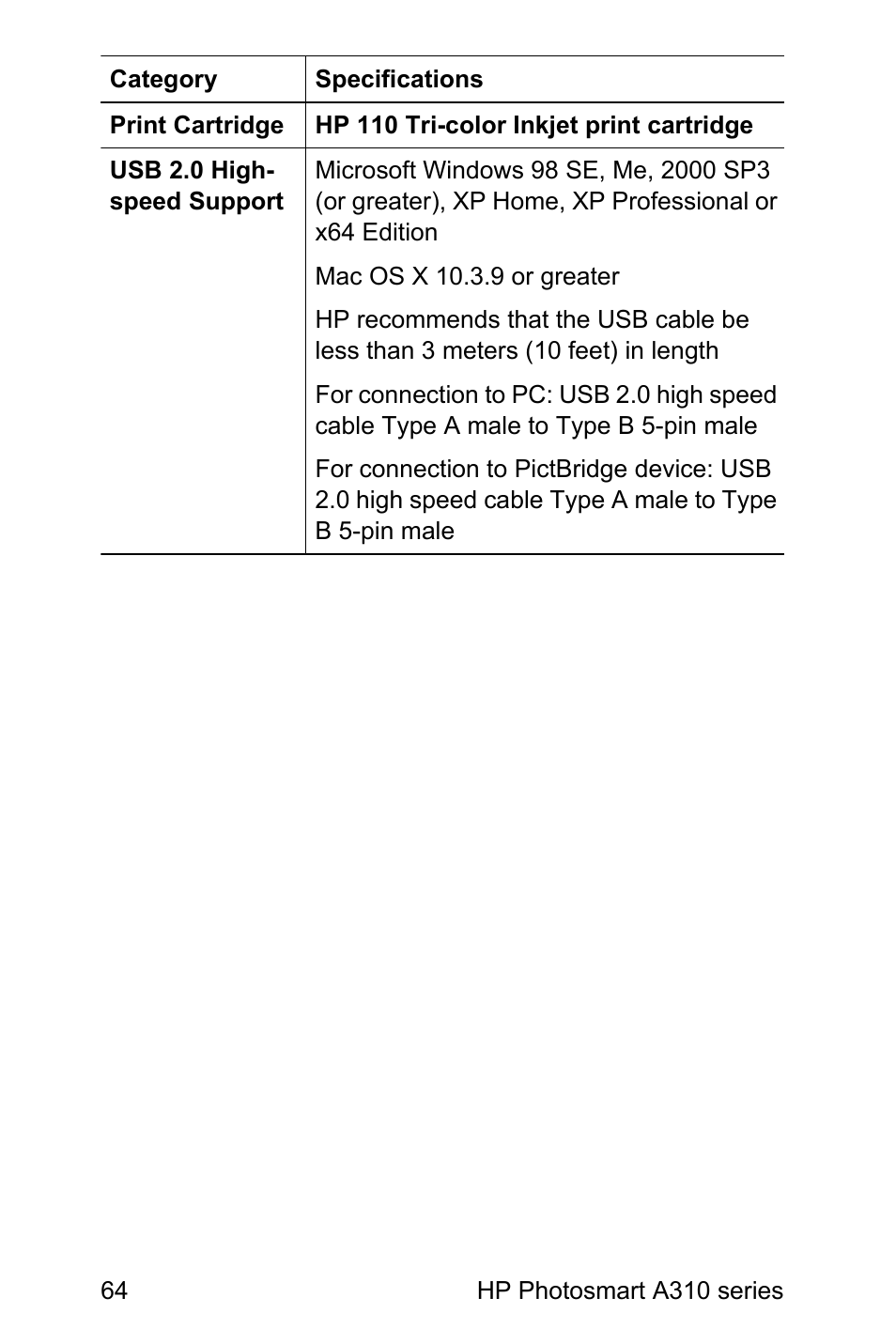 HP Photosmart A310 Compact Photo Printer User Manual | Page 68 / 86