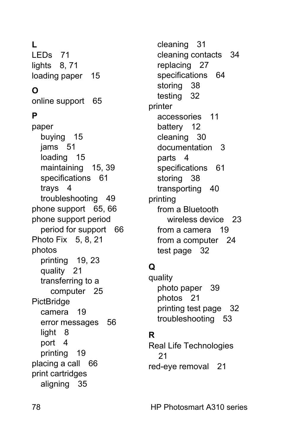 HP Photosmart A310 Compact Photo Printer User Manual | Page 82 / 86