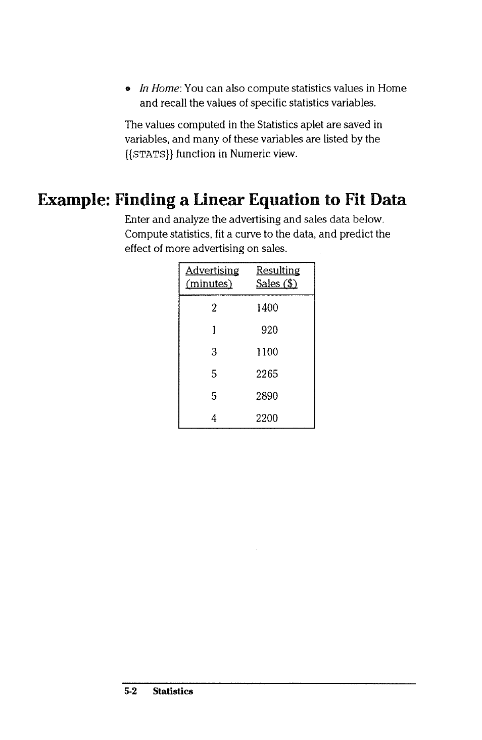 Example: finding a linear equation to fit data, Example: finding a linear equation to fit data -2 | HP 38g Graphing Calculator User Manual | Page 108 / 228