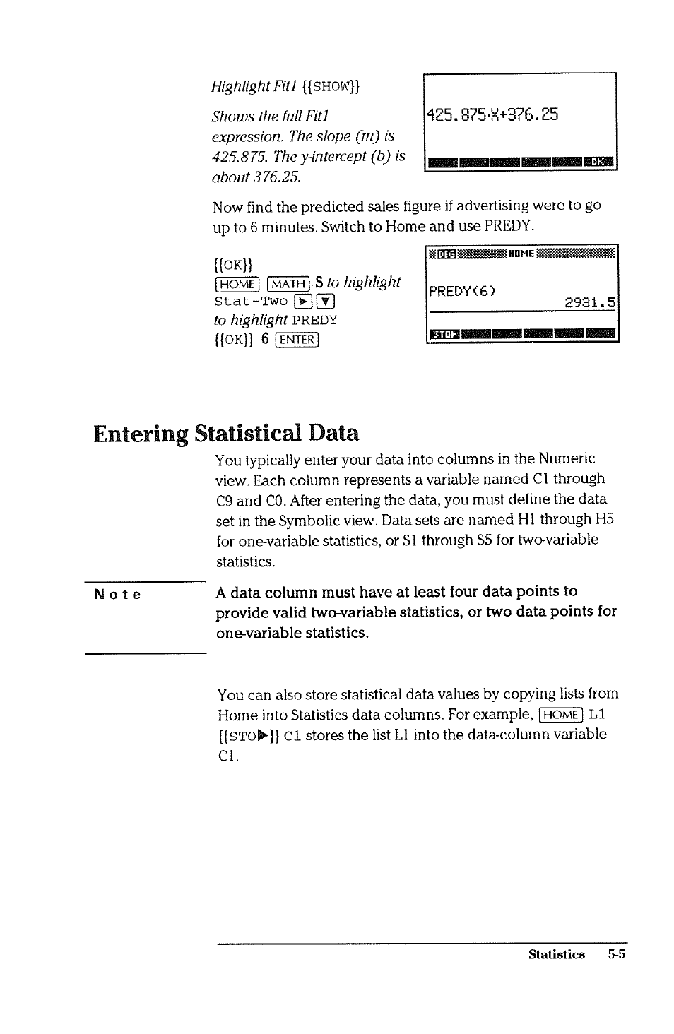 Entering statistical data, Entering statistical data -5 | HP 38g Graphing Calculator User Manual | Page 111 / 228