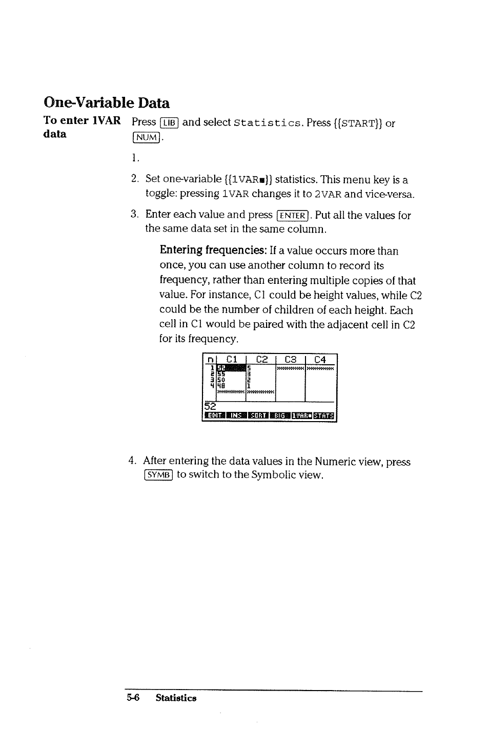 One-variable data, One-variable data -6 | HP 38g Graphing Calculator User Manual | Page 112 / 228
