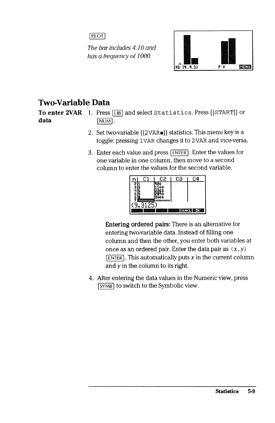 Two-variable data | HP 38g Graphing Calculator User Manual | Page 115 / 228