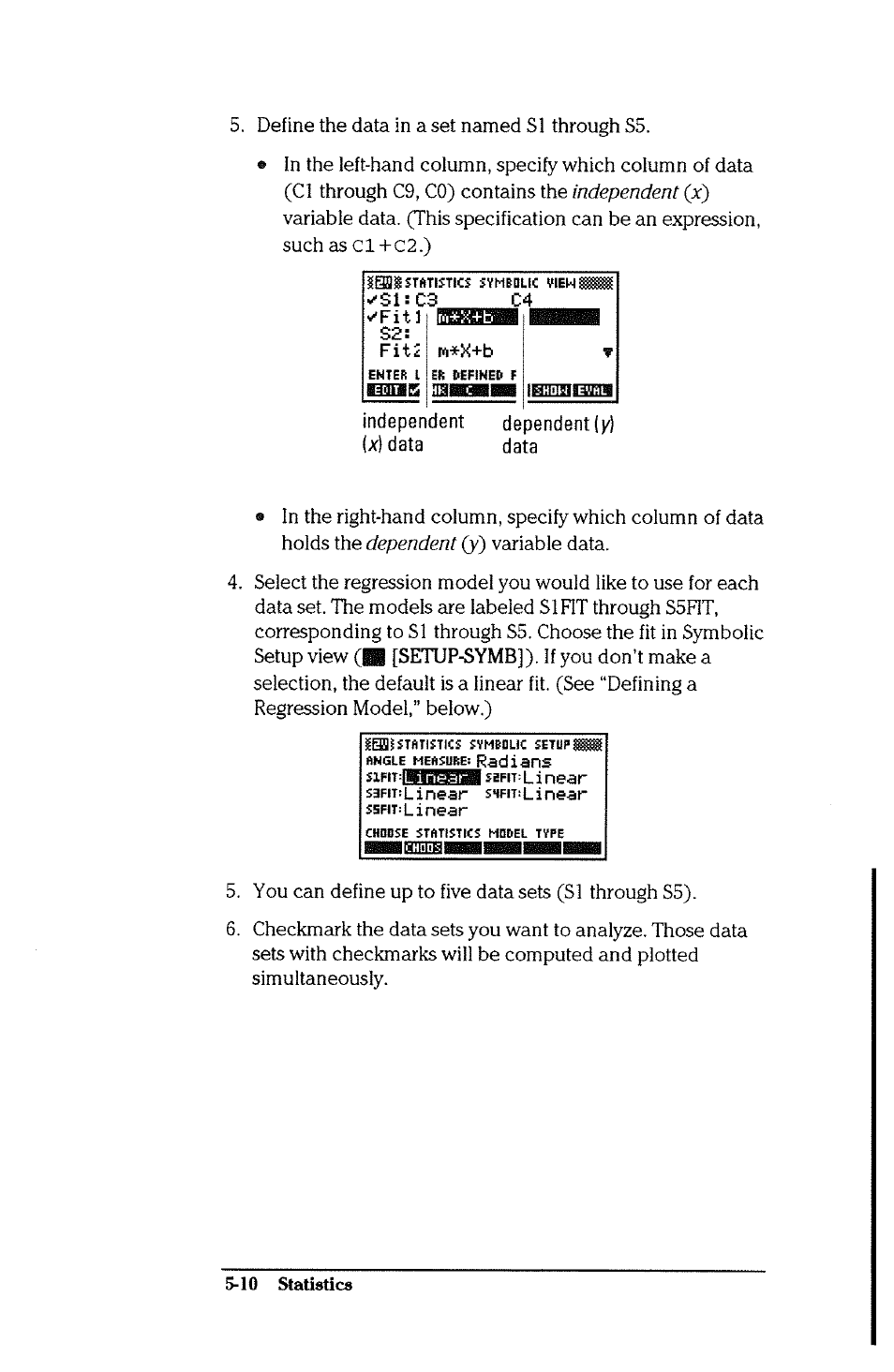 Define the data in a set named si through s5 | HP 38g Graphing Calculator User Manual | Page 116 / 228