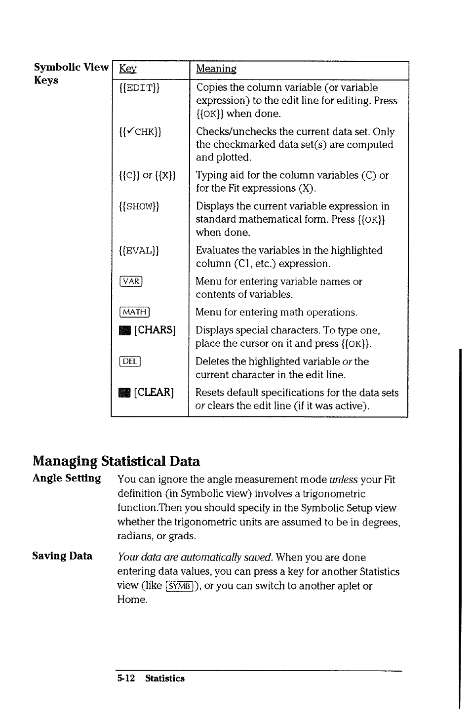 Managing statistical data, Managing statistical data -12 | HP 38g Graphing Calculator User Manual | Page 118 / 228