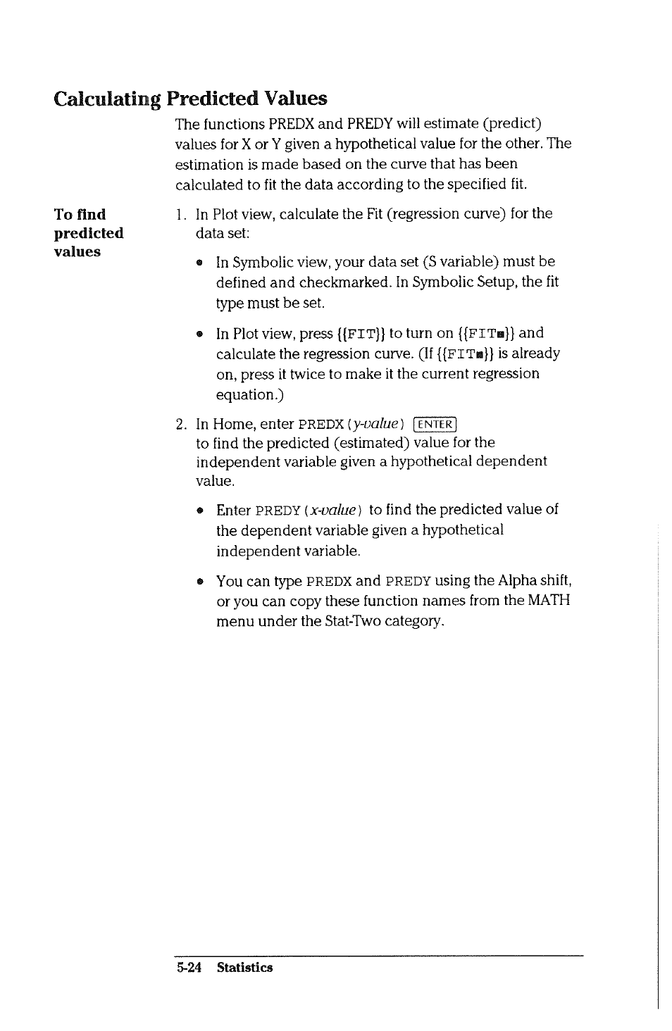 Calculating predicted values, Calculating predicted values -24 | HP 38g Graphing Calculator User Manual | Page 130 / 228