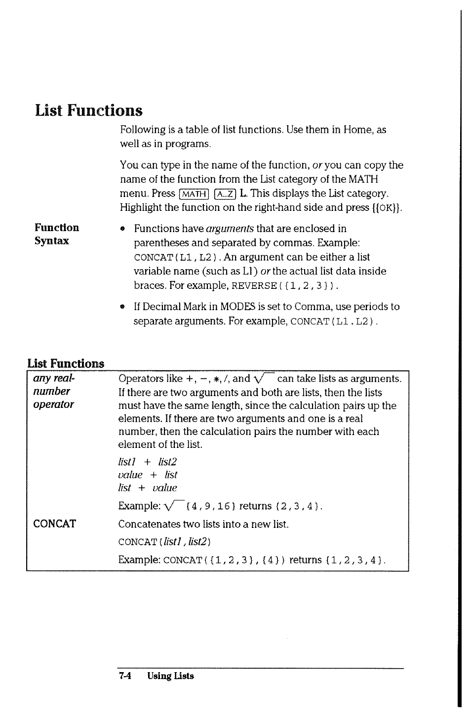 List functions, List functions -4 | HP 38g Graphing Calculator User Manual | Page 148 / 228