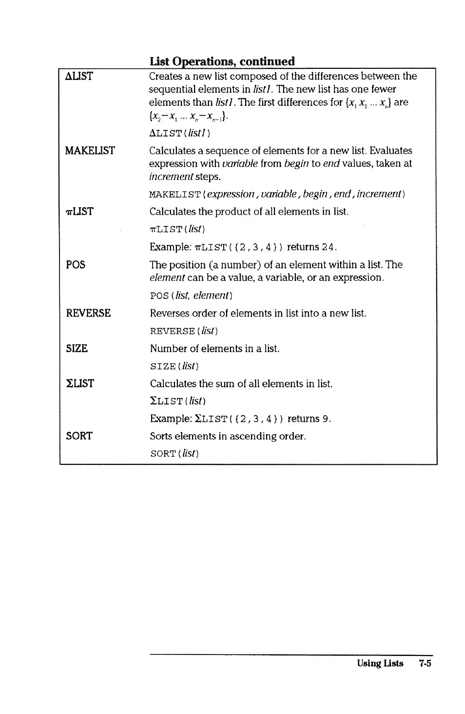 List operations, continued | HP 38g Graphing Calculator User Manual | Page 149 / 228