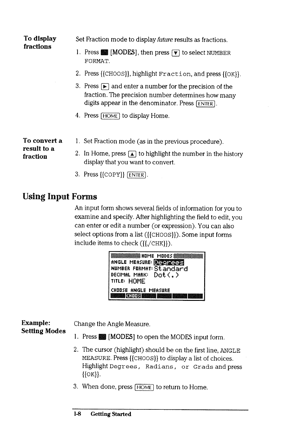 Using input forms, Using input forms -8 | HP 38g Graphing Calculator User Manual | Page 16 / 228