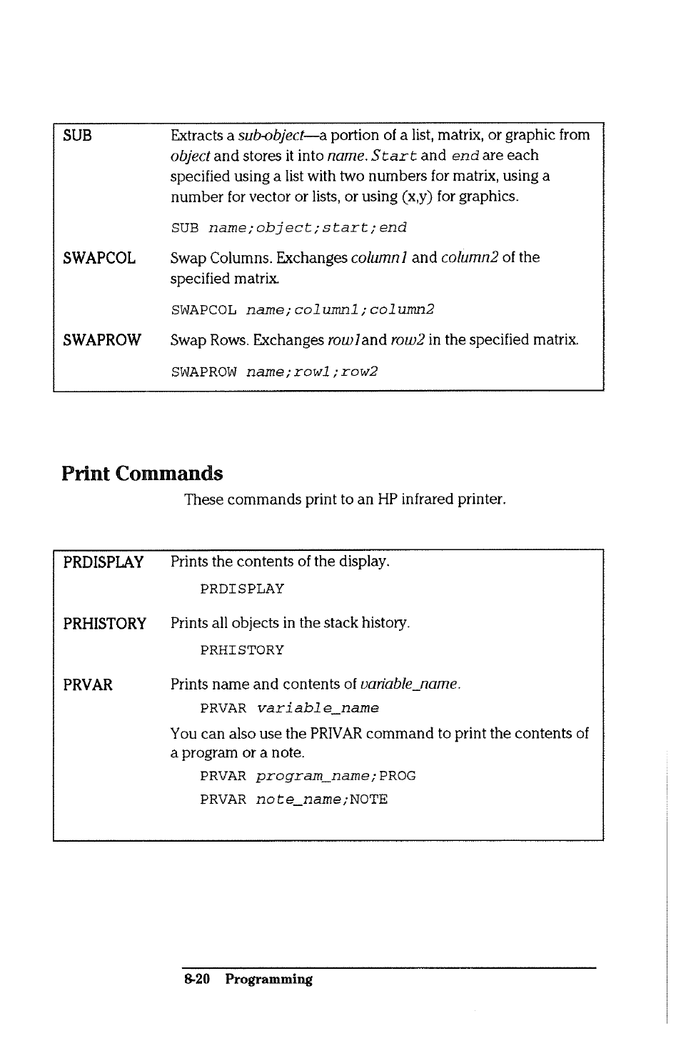 Print commands, Drawing commands -13 | HP 38g Graphing Calculator User Manual | Page 172 / 228
