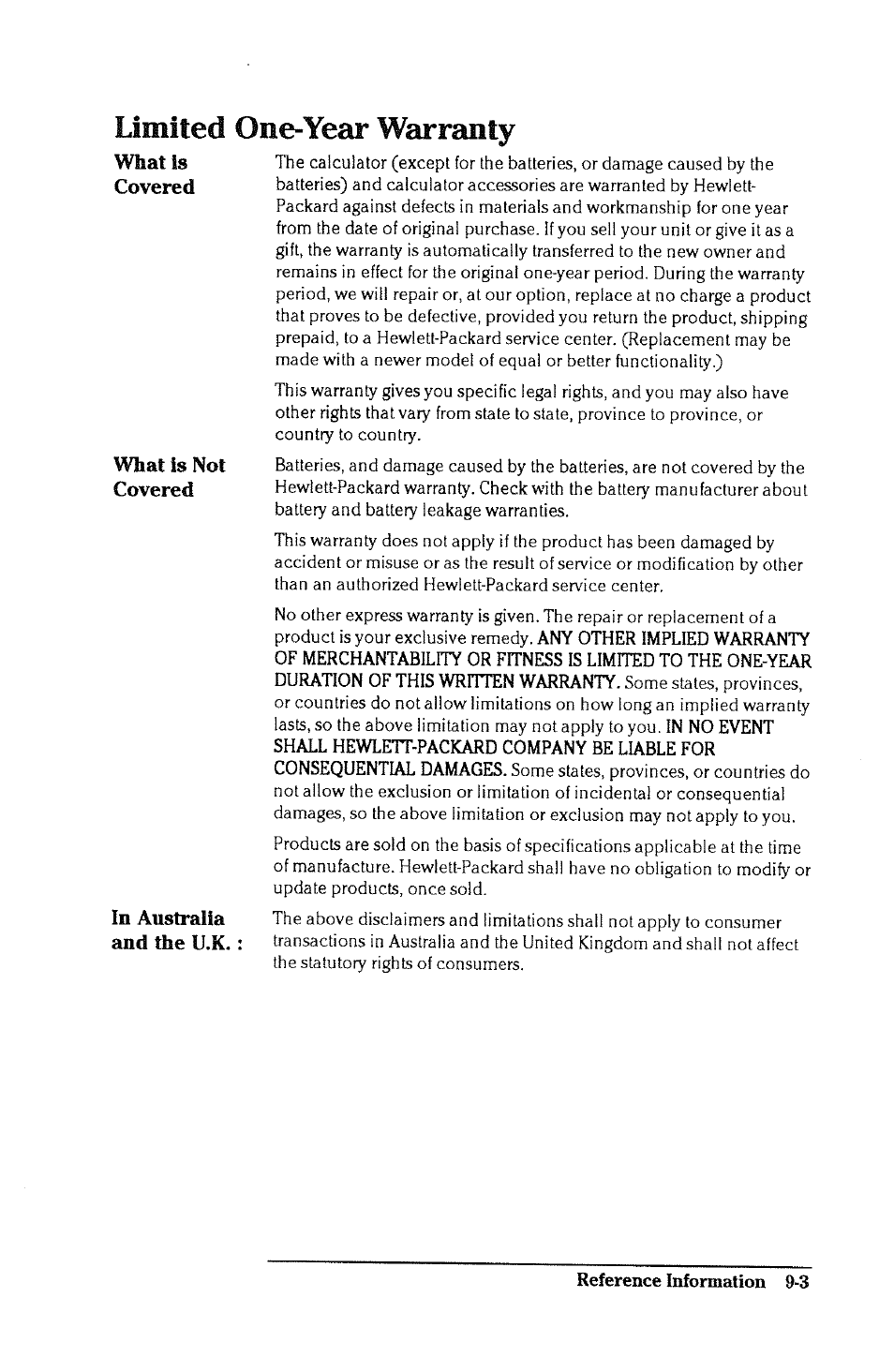Limited one-year warranty | HP 38g Graphing Calculator User Manual | Page 199 / 228