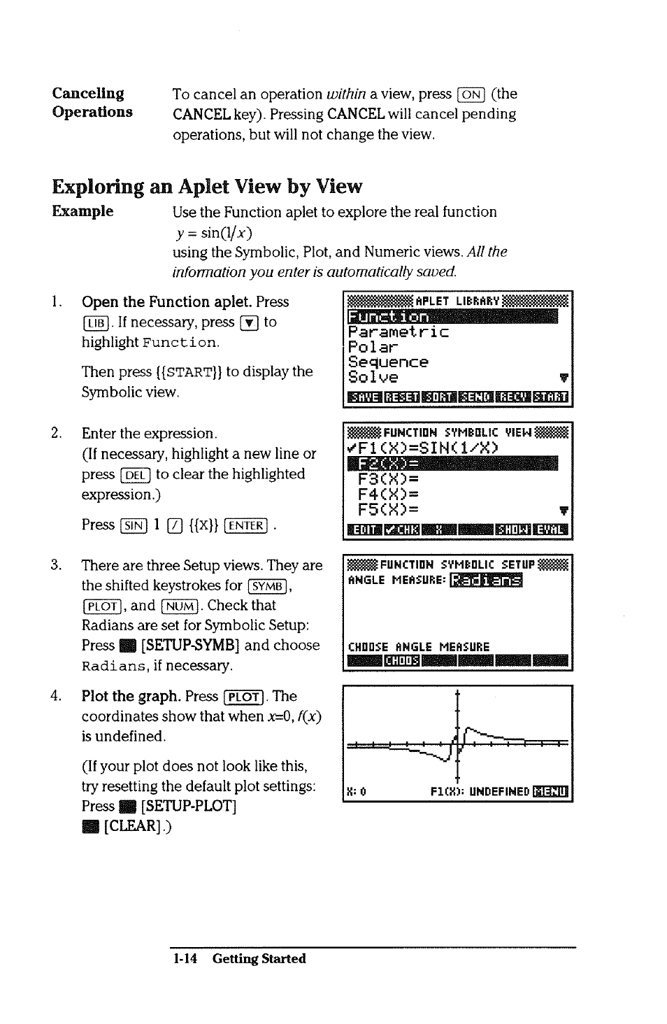 Exploring an aplet view by view, Exploring an aplet view by view -14 | HP 38g Graphing Calculator User Manual | Page 22 / 228