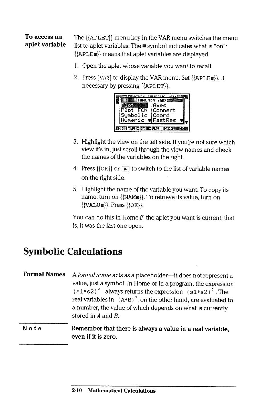 Symbolic calculations, Symbolic calculations -10 | HP 38g Graphing Calculator User Manual | Page 46 / 228
