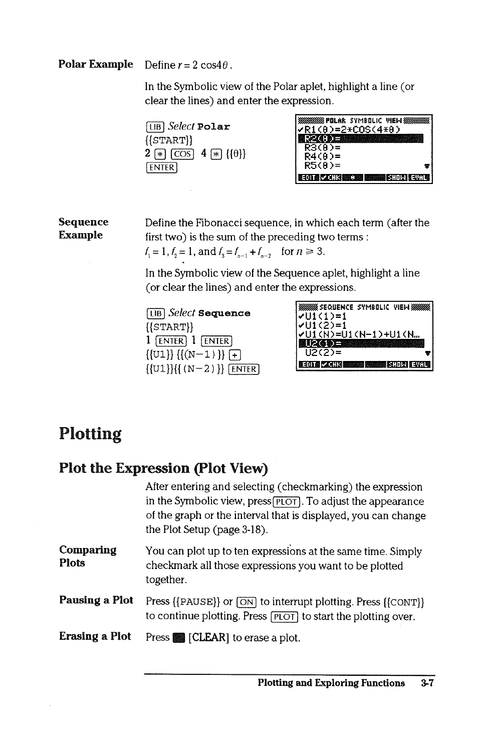 Plotting, Plot the expression (plot view), Plotting -7 | Plot the expression (plot view) -7 | HP 38g Graphing Calculator User Manual | Page 71 / 228