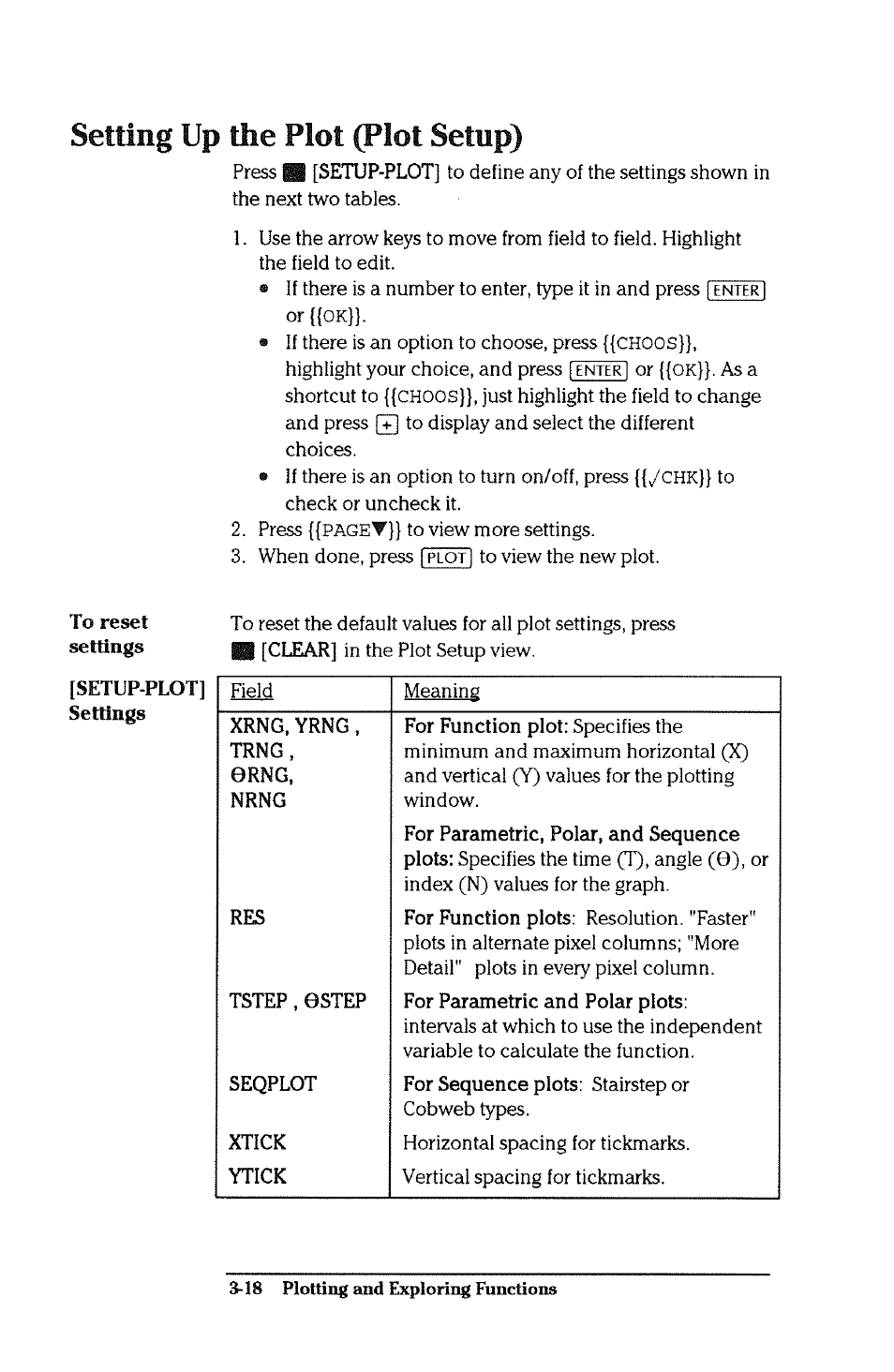 Setting up the plot (plot setup), Setting up the plot (plot setup) -18 | HP 38g Graphing Calculator User Manual | Page 82 / 228