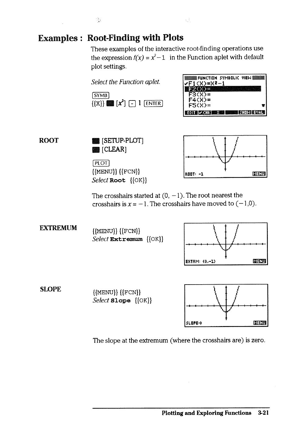 Examples: root-finding with plots, Examples: root-finding with plots -21, Vi 1 | HP 38g Graphing Calculator User Manual | Page 85 / 228