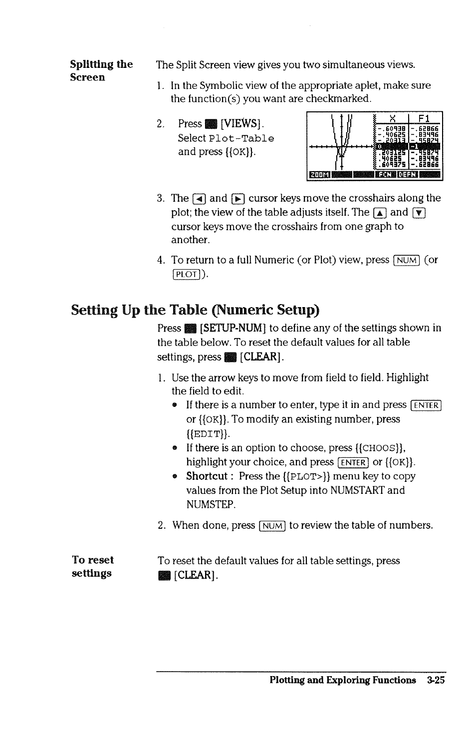 Setting up the table (numeric setup), Setting up the table (numeric setup) -25 | HP 38g Graphing Calculator User Manual | Page 89 / 228