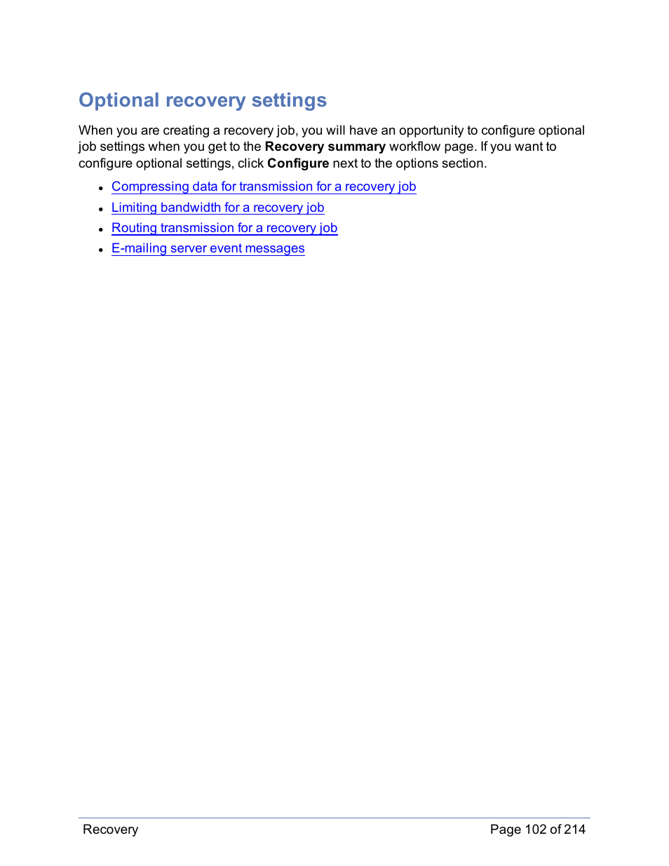 Optional recovery settings | HP Storage Mirroring Software User Manual | Page 103 / 215