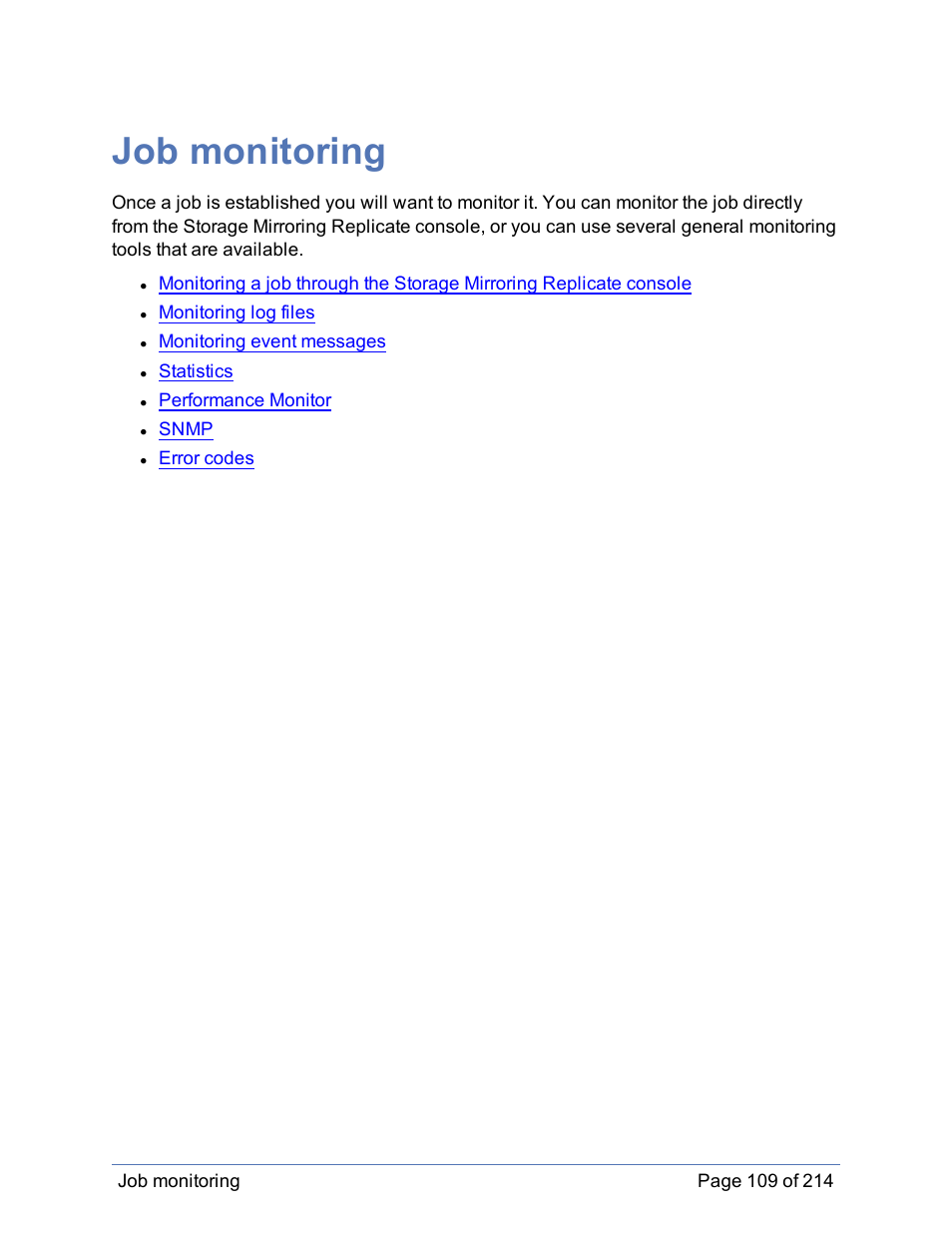 Job monitoring | HP Storage Mirroring Software User Manual | Page 110 / 215