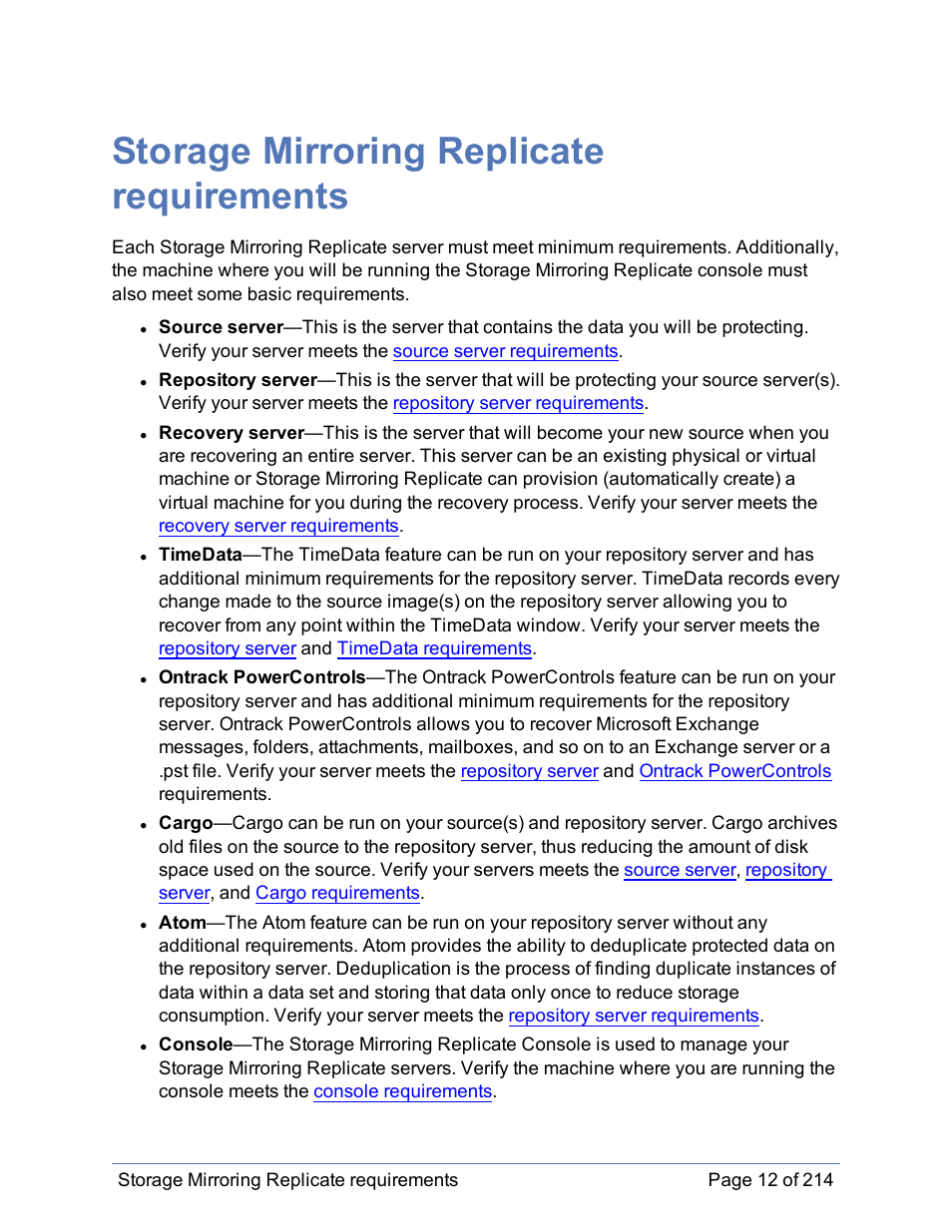 Storage mirroring replicate requirements | HP Storage Mirroring Software User Manual | Page 13 / 215