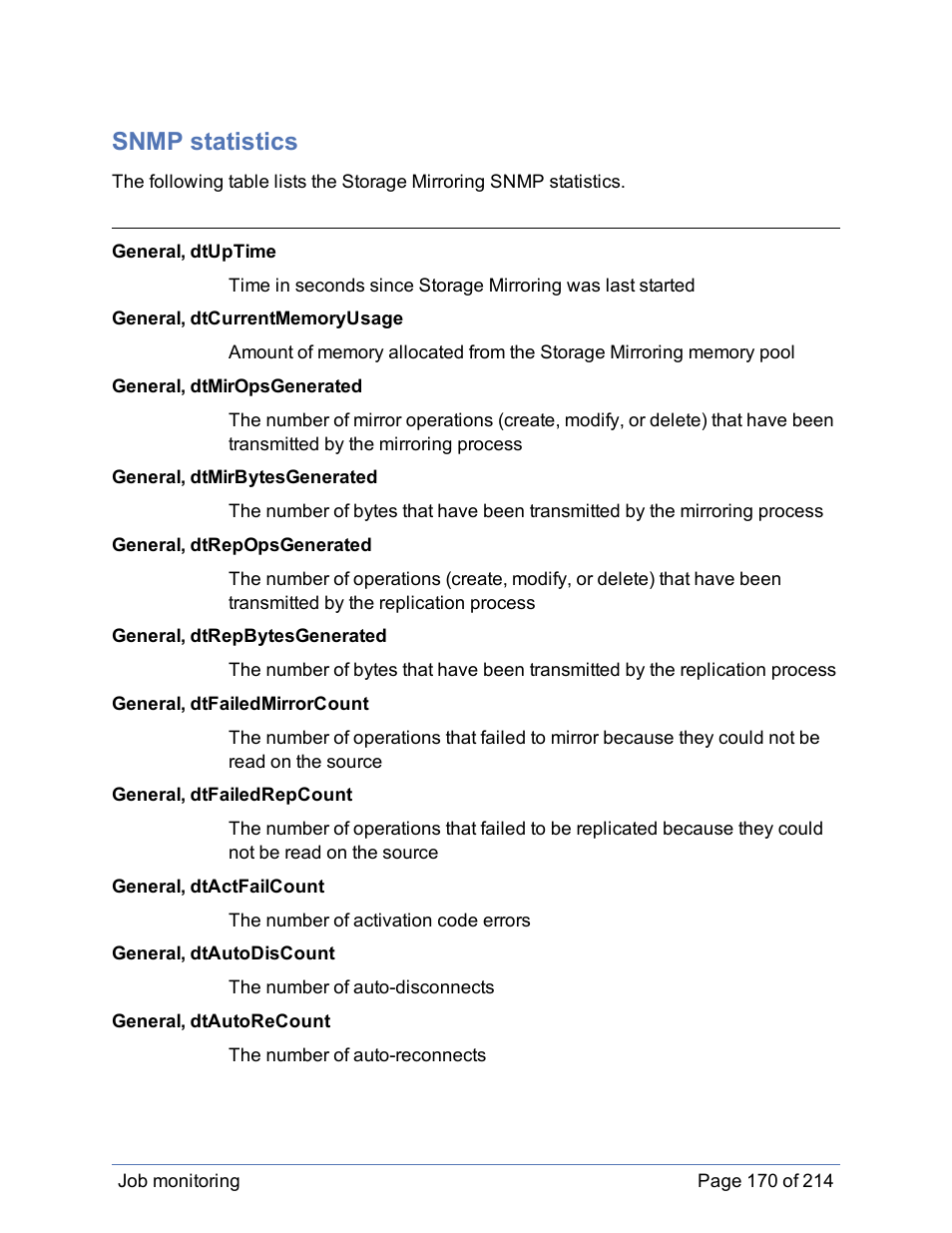 Snmp statistics | HP Storage Mirroring Software User Manual | Page 171 / 215