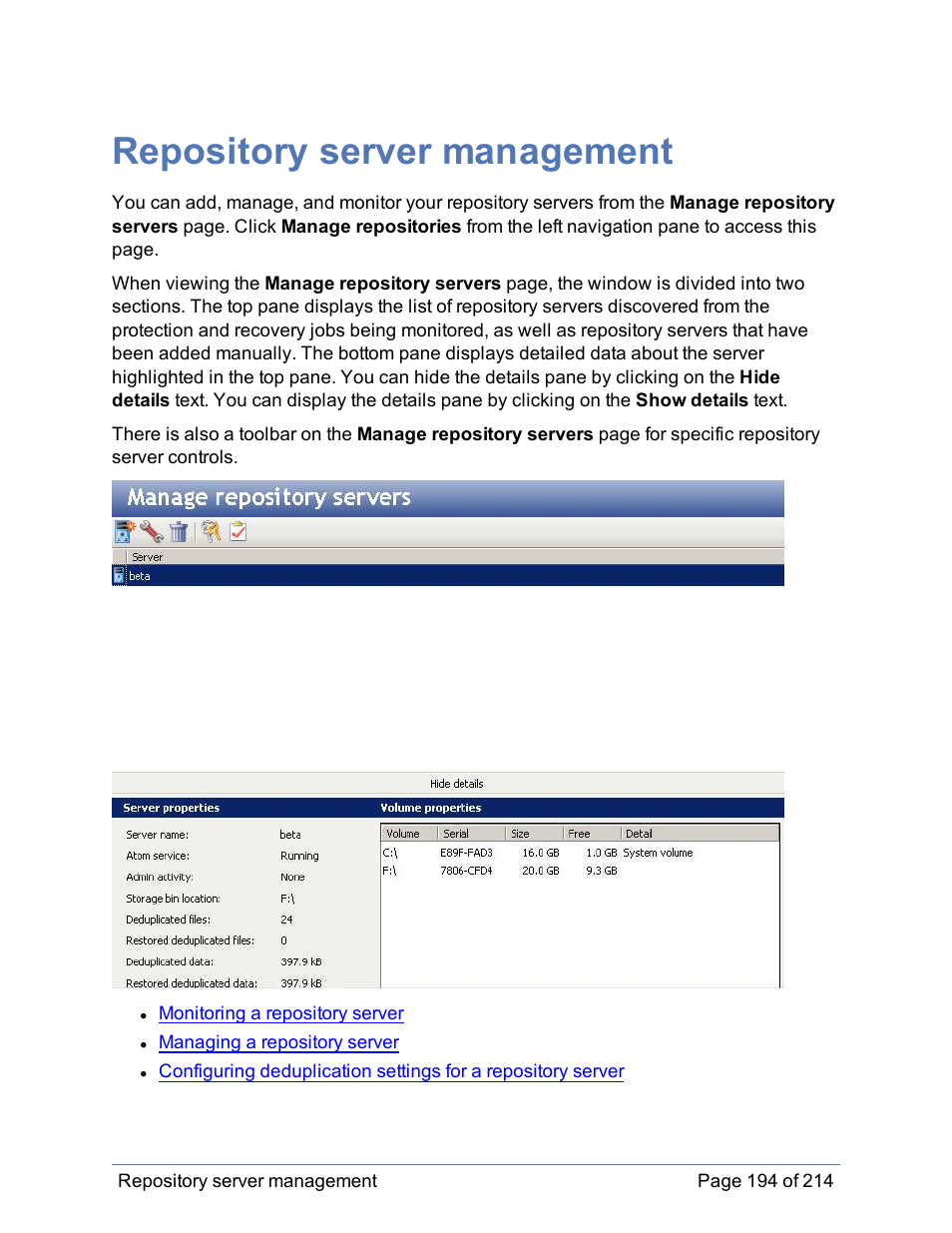 Repository server management | HP Storage Mirroring Software User Manual | Page 195 / 215