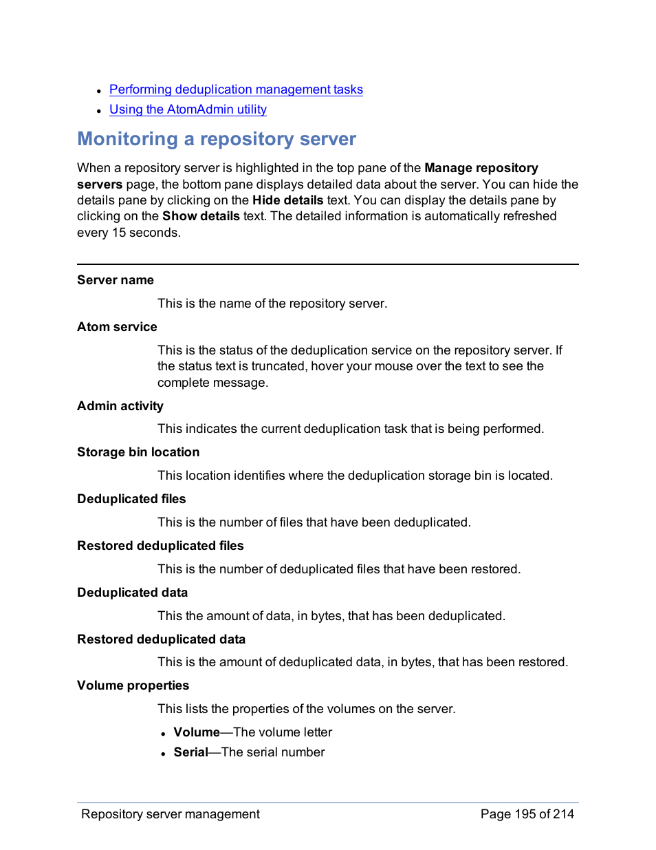 Monitoring a repository server | HP Storage Mirroring Software User Manual | Page 196 / 215