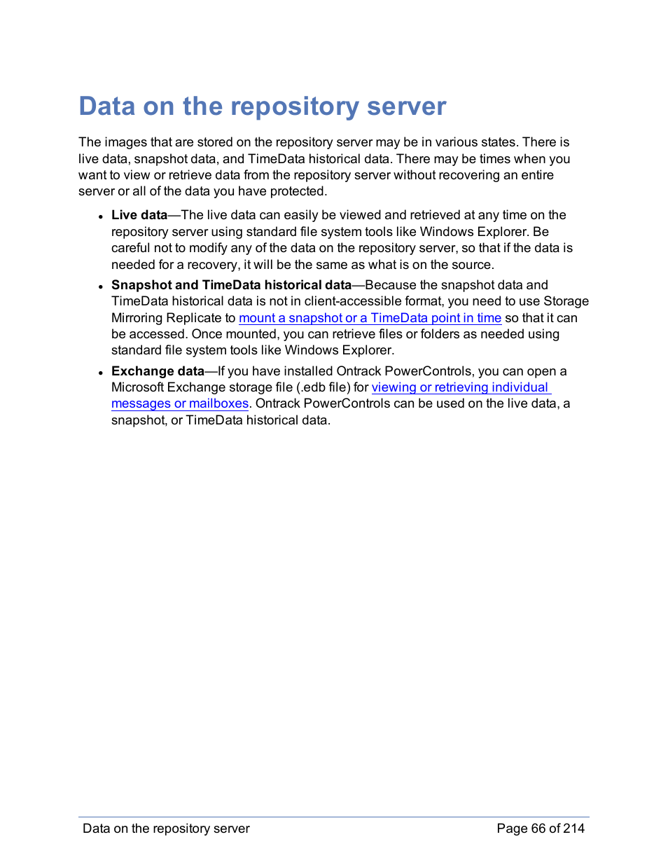 Data on the repository server | HP Storage Mirroring Software User Manual | Page 67 / 215