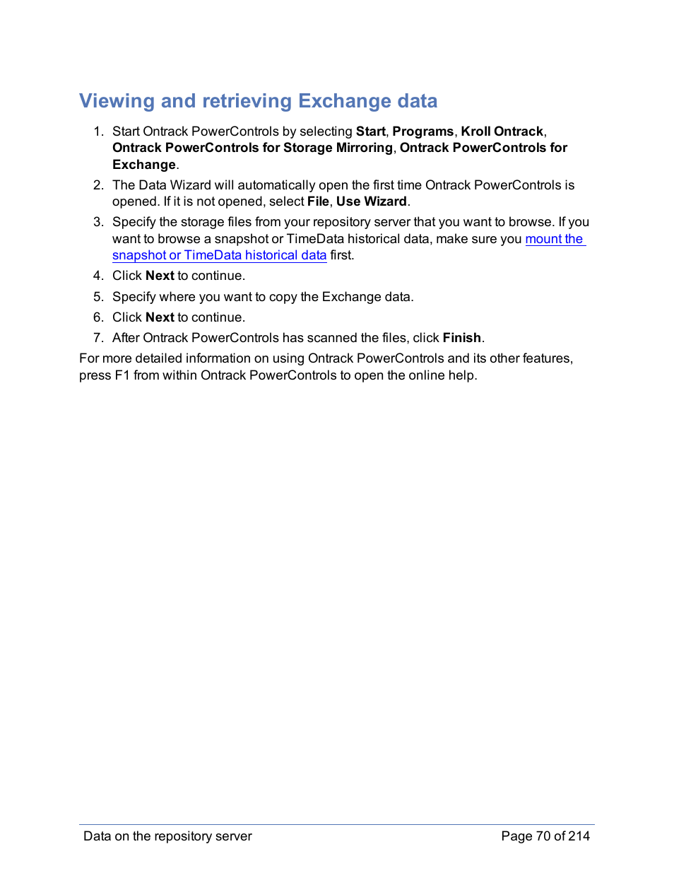 Viewing and retrieving exchange data | HP Storage Mirroring Software User Manual | Page 71 / 215