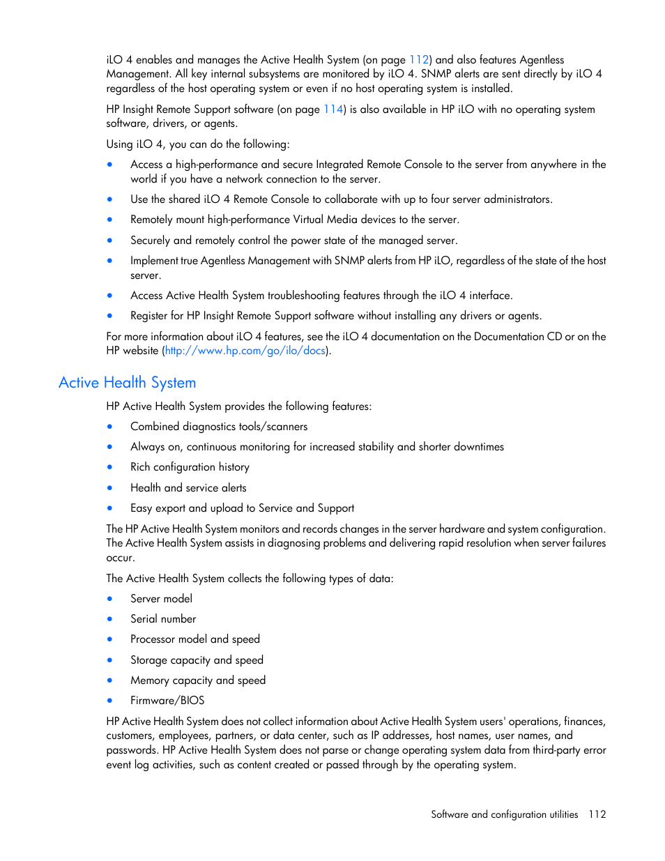 Active health system | HP ProLiant ML350p Gen8 Server User Manual | Page 112 / 145