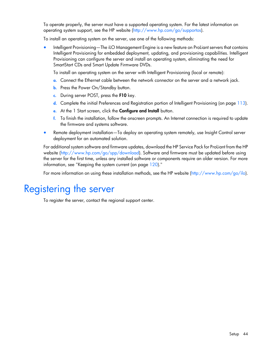 Registering the server | HP ProLiant ML350p Gen8 Server User Manual | Page 44 / 145