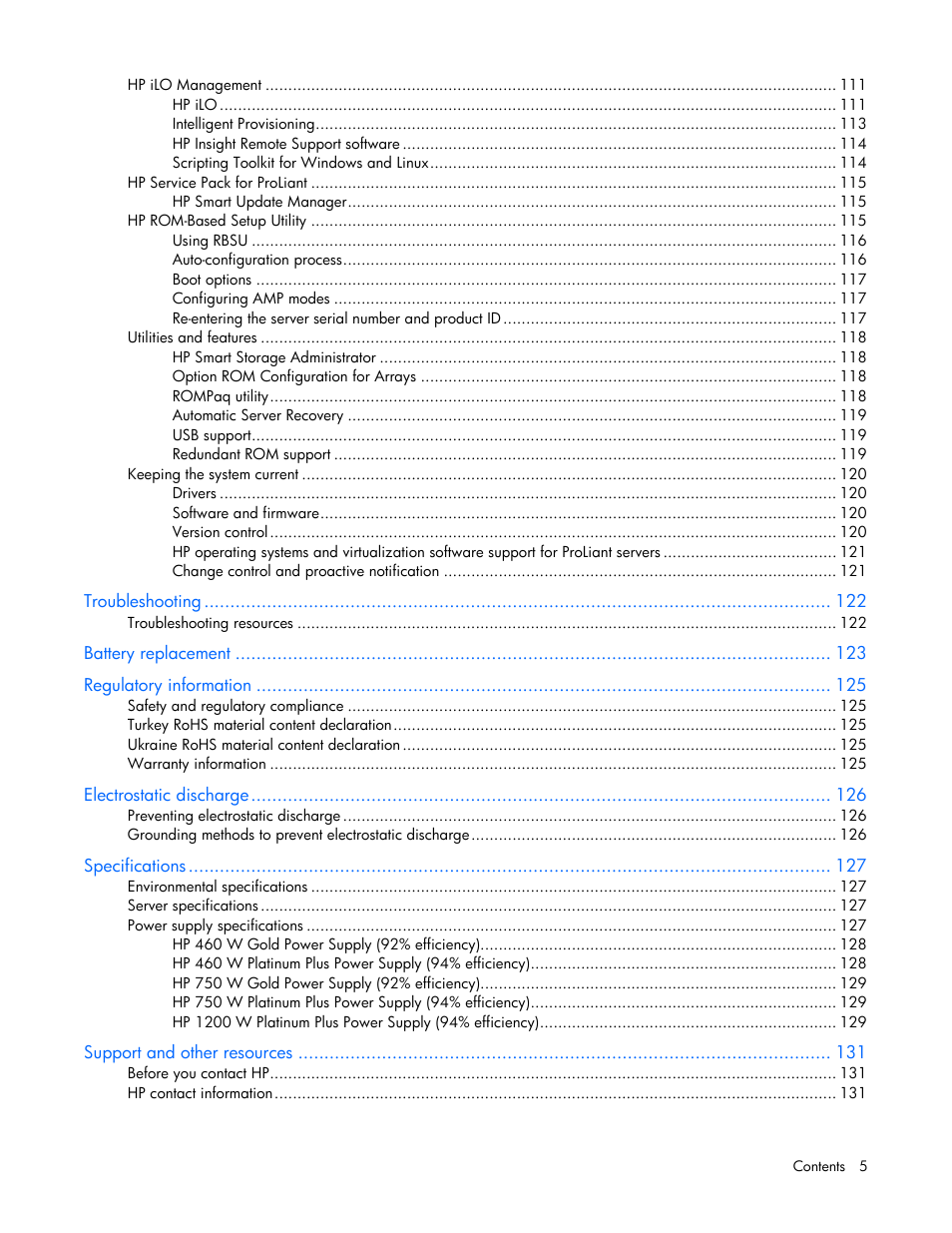HP ProLiant ML350p Gen8 Server User Manual | Page 5 / 145