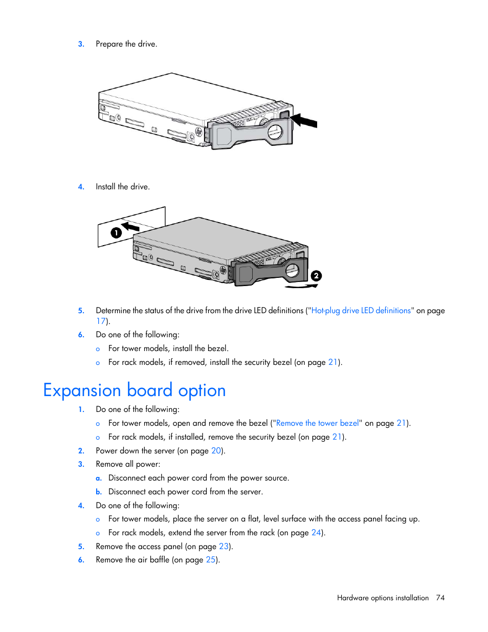 Expansion board option | HP ProLiant ML350p Gen8 Server User Manual | Page 74 / 145
