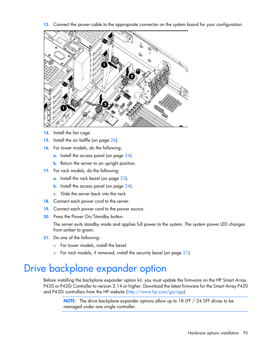 Drive backplane expander option | HP ProLiant ML350p Gen8 Server User Manual | Page 95 / 145