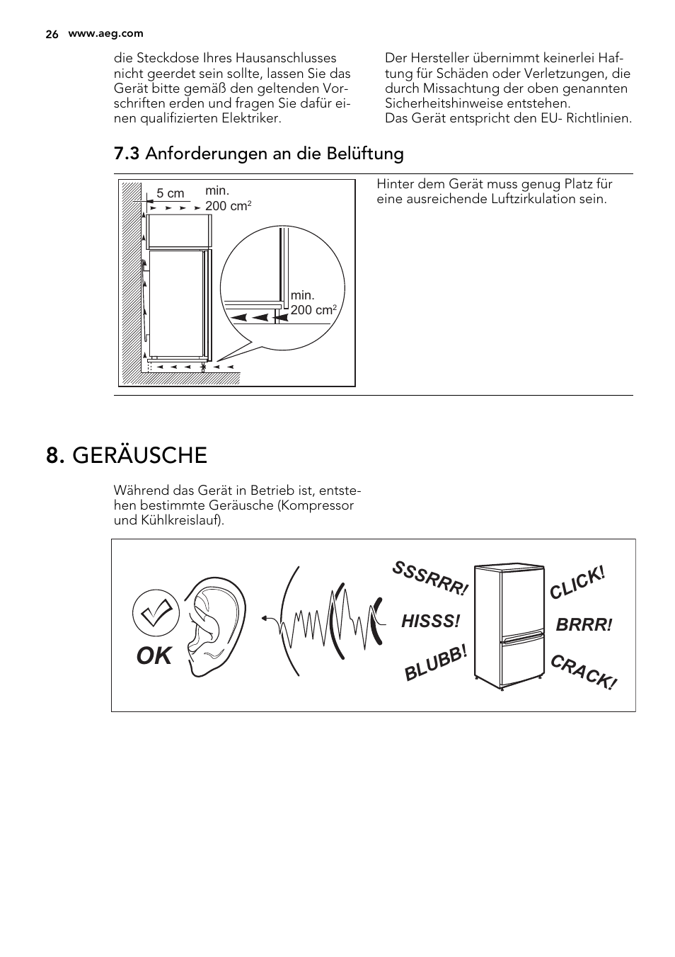 Geräusche | AEG AGN81800F0 User Manual | Page 26 / 44