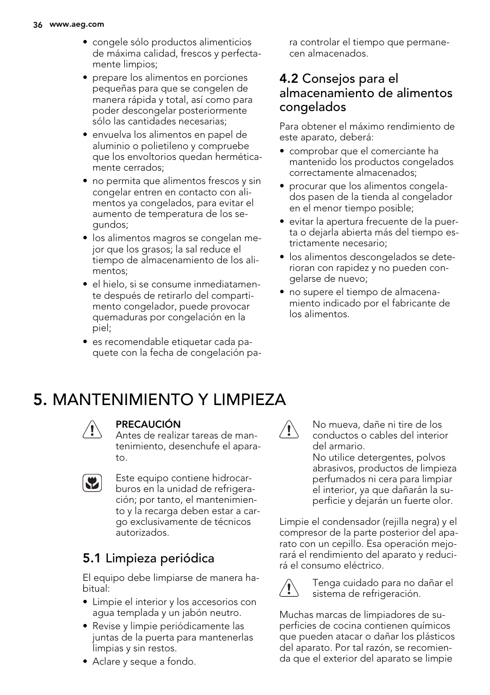 Mantenimiento y limpieza, 1 limpieza periódica | AEG AGN81800F0 User Manual | Page 36 / 44