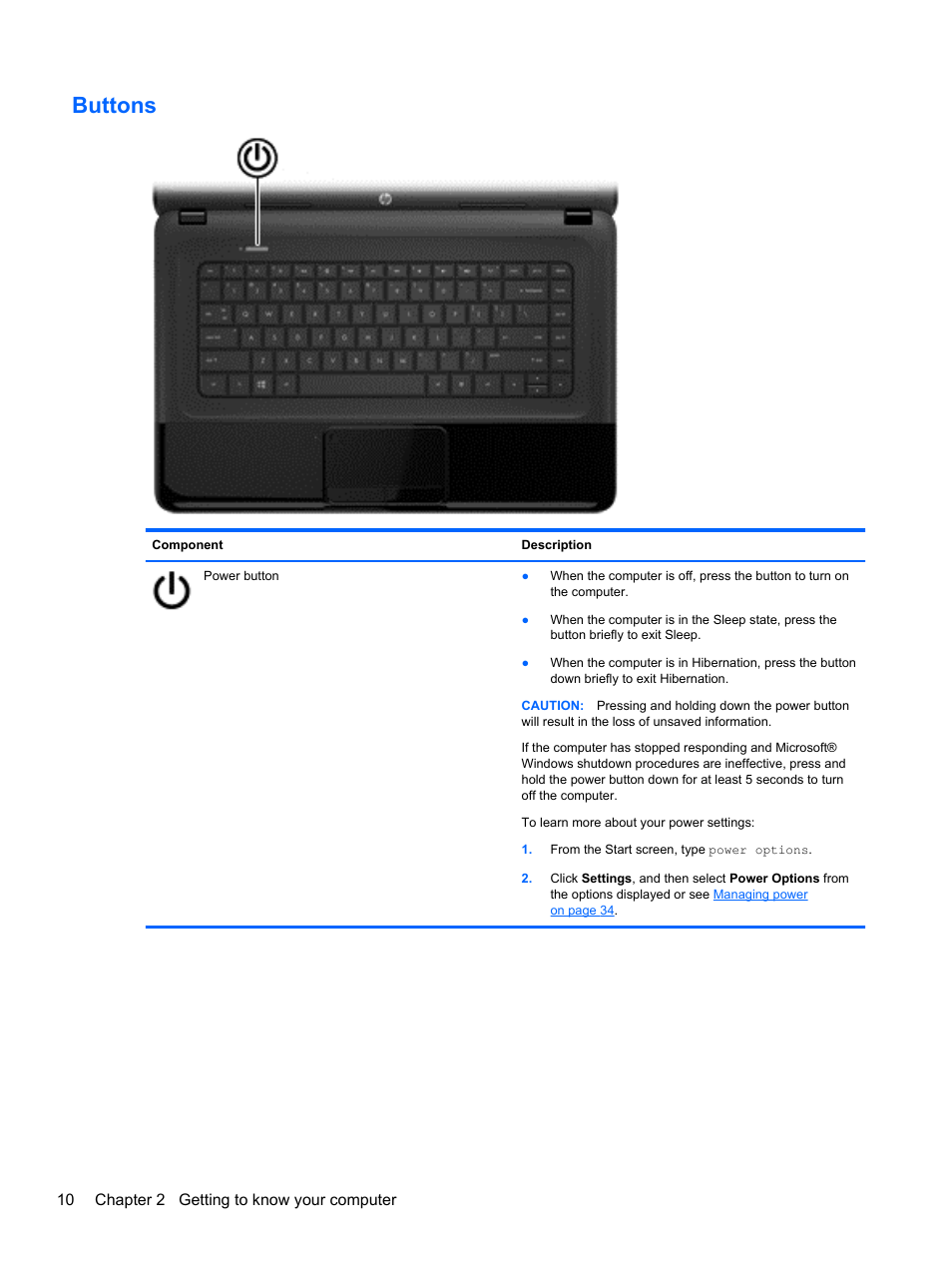 Buttons | HP 455 Notebook-PC User Manual | Page 18 / 83